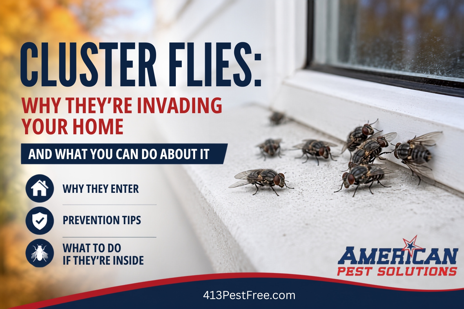 Blog title with photo of clusterflies on a windowsill and APS logos